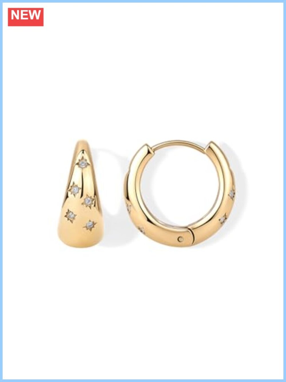 Waterproof 14K Gold Plated CZ Hoop Earrings Chunky Huggie